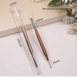 Pinceau à ongles multifonctionnel en bois de santal à double tête en poils de blaireau, brosse de sculpture en silicone pour mélange de colle 3D, outil écologique pour nail art - Product Image 1