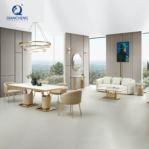 Sang Trọng Cao Cuối Thiết Kế Đồ Nội Thất Nhà Phòng Ăn Đặt Tự Nhiên Cave Đá Cẩm Thạch Bàn Ăn Với Ghế Da Chính Hãng - Product Image 4