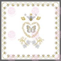 Tapis de Mahjong Carré Antidérapant de Luxe Moderne Pliable à Motif Floral Trèfle Papillon Couronne Cœur Magenta sur Fond Blanc