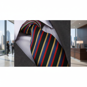 Corbata rayada verde oliva Azul Rojo - Product Image 3