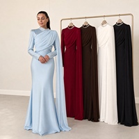 Nouvelle robe de soirée spéciale Eid, tissu satiné brillant, cape fluide asymétrique, bordure de col en cristal, silhouette longue, Abaya Dubaï