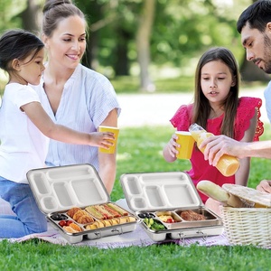 Boîte à lunch bento en acier inoxydable personnalisée, grande, 5 sections, peut contenir un sandwich, deux côtés, durable, boîte à lunch idéale pour les adultes au bureau - Product Image 2