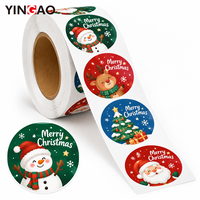 Autocollants ronds personnalisés Joyeux Noël, imperméables, autocollants adhésifs, Père Noël, bonhomme de neige, renne, étiquettes de scellage pour cadeaux de Noël, emballage cadeau