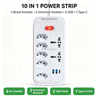 Multiprise avec USB-C, rallonge de prise brésilienne 10 en 1, 5 prises NBR 14136, 2 prises universelles, 2 ports USB, 1 port de charge Type-C