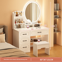 Coiffeuse moderne de style français avec miroir éclairé et meuble de rangement, simple, pour chambre principale, idéale pour petits appartements