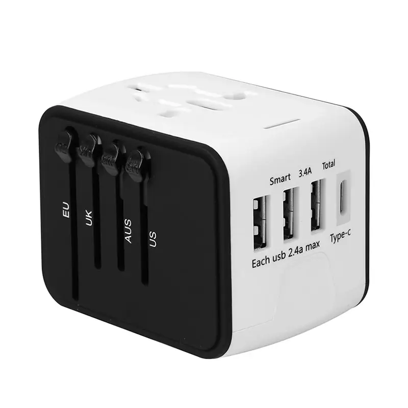 Venta de la fábrica universal del mundo macho con 5V 3.4A USB 3 y 1 puerto de tipo-C adaptador de viaje