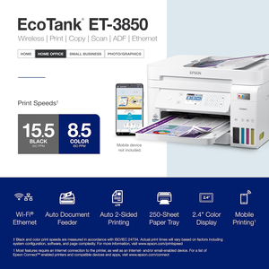 Imprimante multifonction sans fil Epson EcoTank ET-3850 couleur tout-en-un sans cartouche avec scanner, copieur, ADF et Ethernet - Product Image 5