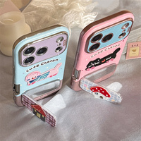 Coque de téléphone en cuir motif dessin animé avec support miroir pour iPhone 17 16 Pro Max, broderie chien mignon, support chaton, coque arrière
