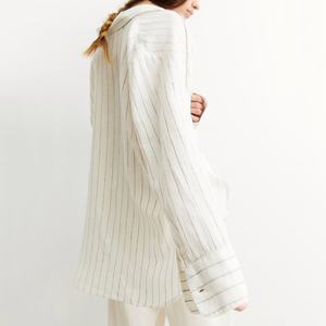 Designer Summer High Quality Casual Loose Striped Shirts Custom Soft 100% <b>Linen</b> Shirts - Product Image 3