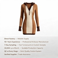 Robe pull mini côtelée à capuche décontractée pour femme, anti-plis, à manches longues, color block, coupe ajustée, toutes saisons, OEM ODM, vente en gros