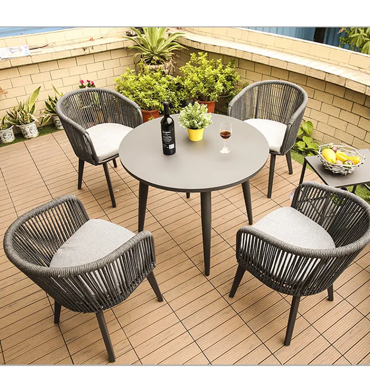 Lüks bahçe veranda mobilya alüminyum halat Cafe dış mekan yemek masası seti