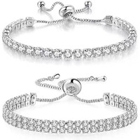 Bracelet tennis de 2 carats en argent sterling 925 ou en or jaune 18 carats sur argent sterling (7.5 pouces)
