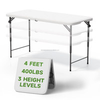 Table pliante réglable de 5,5 pieds avec poignée intégrée, pieds en acier, robuste et portable, idéale pour les dîners et les fêtes