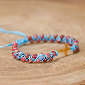 YueTong Oro Croce Braccialetto di Fascino Multi Colore <span class=keywords><strong>Jaspers</strong></span> Borda il Braccialetto Intrecciato Amicizia Braccialetto di Perline Amante Commercio All'ingrosso Dei Monili - Product Image 3