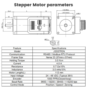 มอเตอร์แบบรวม 23 Modbus-RTU 3N.m RS485 แบบวงปิดออลอินวันสำหรับเครื่องคัดแยกโลจิสติกส์, บรรจุภัณฑ์, มอเตอร์แบบรวม JSS57R3N พร้อม - Product Image 5
