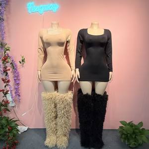 Nuovo Abito Modellante Autunnale Sottoveste, Contenitivo e Snellente, con Scollo Quadrato, Senza Cuciture, a Costine, per Donna - Product Image 2