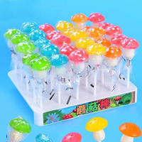 Sucettes Bonbons Durs Personnalisés en Gros, Saveur Rose Fruitée Arc-en-ciel, Forme Dés de Champignons, Remplissage Pastèque, 15g, Boîte Multicolore