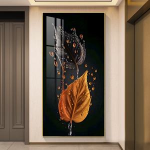 Peinture murale moderne HD imprimée motif feuille, éclairage LED, vente chaude, décoration intérieure, art mural, peinture sur porcelaine cristalline, vente en gros personnalisée - Product Image 2