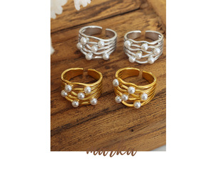 Trendy Luxury 18K PVD Gold Plated <b>Stainless</b> <b>Steel</b> Layered Pearl Wavy <b>Ring</b> for Women | Waterproof Hypoallergenic & Non-Fading - Product Image 6