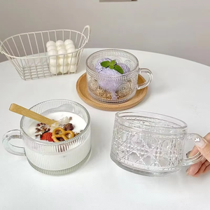 450ml 15oz Vintage girasole goffrato Design Soda Lime vetreria latte Yogurt vetro tazze per la colazione con motivi di rilievo - Product Image 4