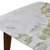 Table à manger moderne avec options multi-tailles personnalisées, plateau en marbre naturel Swan Lake, pieds en bois massif couleur noyer, 6 places, appartement