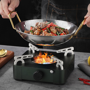 กระทะสแตนเลสพร้อมด้ามจับสีทองสำหรับเตาแอลกอฮอล์แบบพกพาสำหรับทำอาหารกลางแจ้ง หม้อทนทานไม่เคลือบสี ทรงกลม สีเงิน สีทอง - Product Image 1