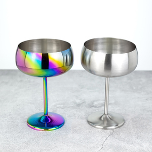 แก้วแชมเปญทรงโค้ง 450 มล. 15 ออนซ์ แบบขายส่ง แก้วค็อกเทลมาร์ตินี่สแตนเลสอย่างดี ทนทานต่อการแตกหัก แก้วไวน์ทรงโกเบลต์โลหะ สำหรับบาร์ - Product Image 6