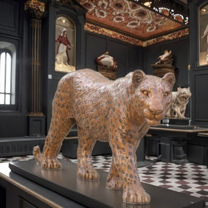 Arte moderna in metallo astratto <span class=keywords><strong>animale</strong></span> geometrico sdraiato <span class=keywords><strong>pantera</strong></span> scultura a grandezza naturale giardino bronzo leopardo statua per la vendita - Product Image 3