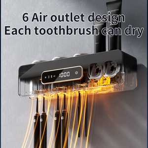 Support stérilisateur intelligent pour brosse à dents avec lumière UV et affichage numérique, beige gris anthracite, fixation par ventouse pour brosses à dents électriques - Product Image 5