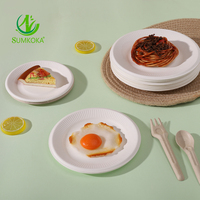 SUMKOKA Assiettes en papier jetables blanches écologiques de 6, 7, 8, 9, 10 pouces (18 cm) rondes, conformes aux normes FDA, BPI, ISO, pour la vente en gros et les événements.