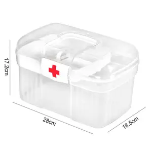 Boîte de premiers soins transparente rouge, Kit d'urgence familiale avec plateau détachable, boîte à médicaments, Kit de premiers soins