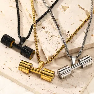 High Quality Go Fit Dumbbell Pendant 18k Gold Plated Stainless Steel Necklace Jewelry For Father Day Son Gift