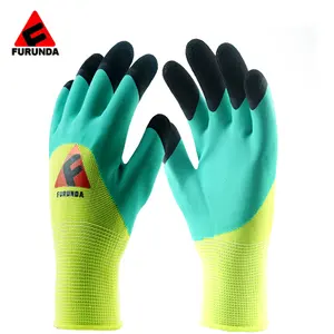 Factory Wholesale Polyester Nylon Foam Green Latex Rubber Coated Waterproof Safety Gloves for Garden Construction