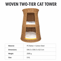 Tour pour chat à deux niveaux YAOYUE en rotin PE et acier carbone avec 2 lits doux, faite à la main, pour usage intérieur