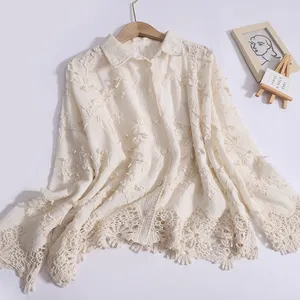Boutique Wholesale 2024 Spring New Versatile Embroidery Casual Loose Hook Flower Hollow Style Slimming Women's Shirt
