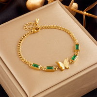 Venta Directa de Fábrica, Joyería de Moda de Verano, Chapada en Oro de 18k, Pulsera de Acero Inoxidable con Mariposa, Perla, Flor y Diamantes para Mujer