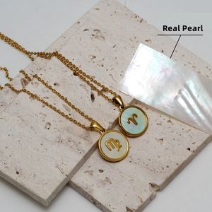 12 horóscopo signo del zodiaco <span class=keywords><strong>pareja</strong></span> collar de acero inoxidable cadena larga Shell perla colgante 12 horóscopo collar del zodiaco - Product Image 6