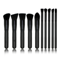 HMU Ensemble de 10 pinceaux de maquillage en bois synthétique vegan de haute qualité, entièrement noirs, personnalisés, à étiquette privée, Kabuki noir
