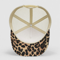 Casquette de camionneur réglable 5 panneaux en maille, style vintage, imprimé léopard, broderie personnalisée, tendance, décontractée, pour l'extérieur