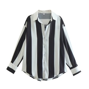 2024 printemps automne nouvelle mode à manches longues Polyester chemise tache coupe ample rayure chemise femmes - Product Image 3