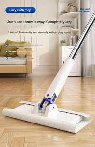 Vadrouille de nettoyage de sol à serrage automatique Lingettes remplaçables Recharge de serviettes Chiffon non tissé Tissu humide Essuie-glace de fenêtre Vadrouille plate jetable - Product Image 2