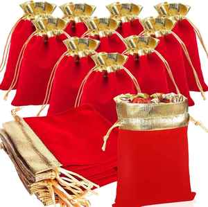 Pochette en velours pour bonbons pour mariages, fêtes, anniversaires, Noël - Sac de rangement cadeau en velours de coton doux avec cordon de serrage - Product Image 1