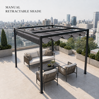 Pérgola de Acero de 300x300x225cm con Toldo Retráctil Ondulado, Estructura Resistente de 60x60mm para Proyectos Comerciales, Hoteles, Resorts y Villas