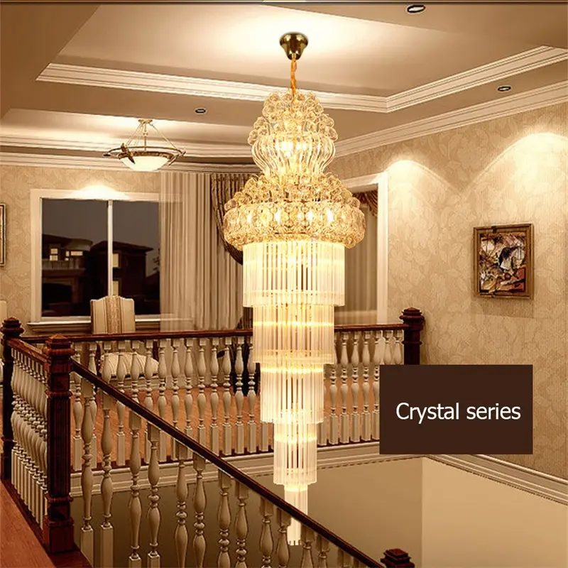 Venda quente Lustre de Cristal Escada Giratória LEVOU Luminárias Para Casa Villa Duplex Lobby Do Hotel Iluminação Decorativa de Ouro Do Clube