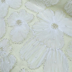 女性ドレステキスタイル生地メッシュポリエステル3D刺繍生地ブライダル花ビーズスパンコール刺繍レースチュール生地 - Product Image 3