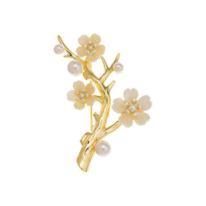 Muyu Plum Blossom Brooch Gold Pearl Flower Women's Wedding Fashion Jewelry Accessory - Product Image 5