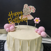 12pcs Set Dekorasi Kue Ulang Tahun Pink untuk Wanita, Figur Wanita 3D, Bola Bunga Plush, Perlengkapan Pesta