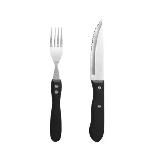 classic Double Riveted Fork and Steak Knife Set Durable 2- PCS Flatware Set