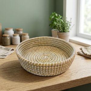 Panier de rangement rond en jonc de mer tressé, bol de service festonné en osier, organisateur de fruits et de pain pour la maison, la cuisine et l'hôtel - Product Image 4
