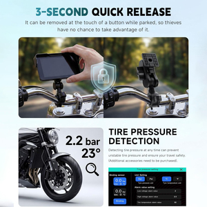 Écran de navigation portable Bestsonic pour moto, compatible CarPlay et Android Auto, design antivol, 5 pouces, navigation d'aventure - Product Image 2